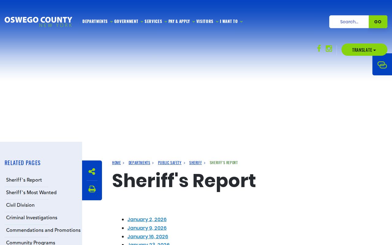 Oswego County Sheriff weekly arrest report index