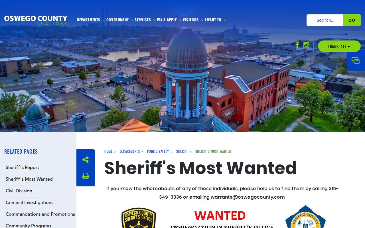 Oswego County most wanted record source page