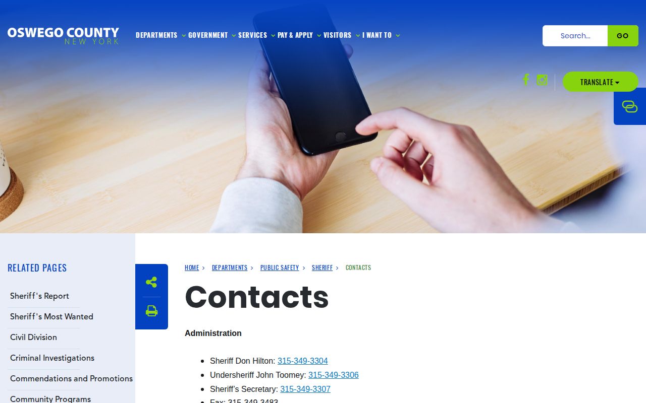 Oswego County warrant record contact source page